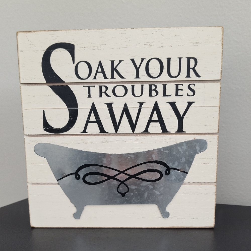 Rustic White and Silver Bath Sign
